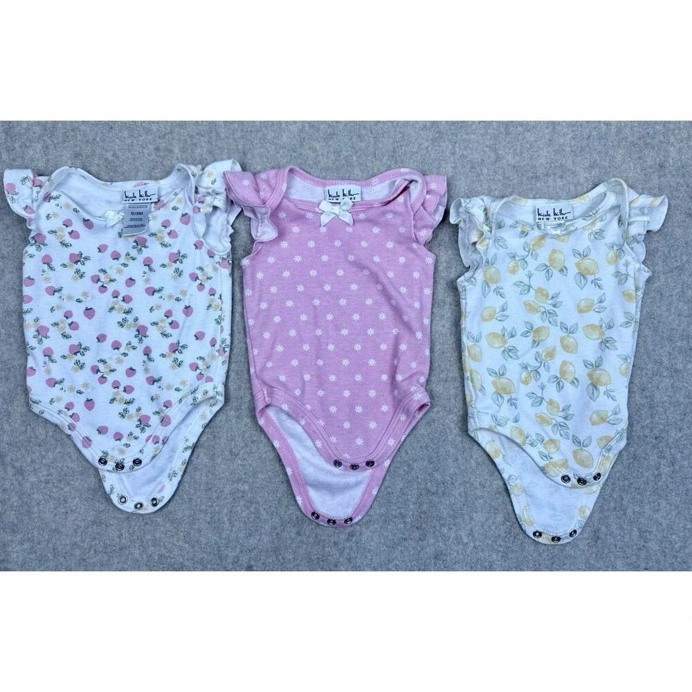 Nicole Miller Baby Girls Pink Floral Bodysuit 3-Piece Set (0-3 Months)